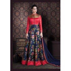 4706-A RED AND BLUE CHENAB DESIGNER EMBROIDERED FLORAL ANARKALI SUIT